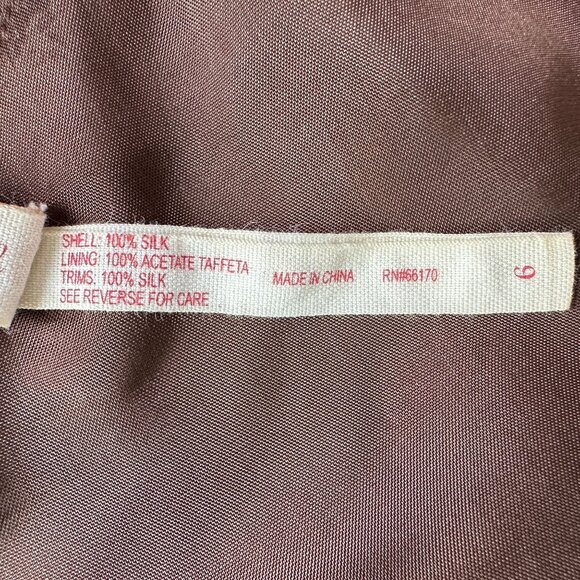 Anthroplogie Maeve Womens 6 Dress Silk Floral Flutter Sleeve Red Tan Cocktail - Picture 7 of 8